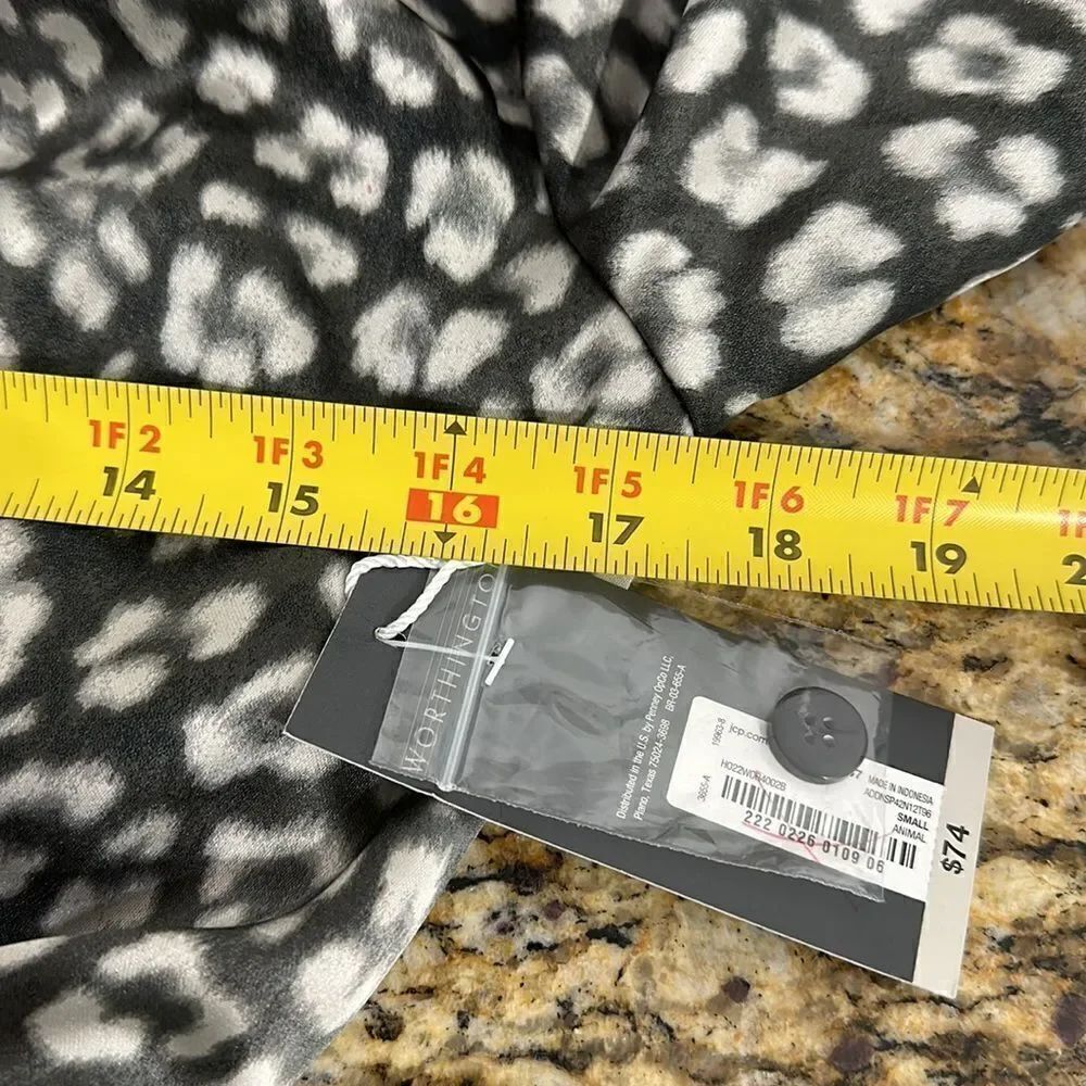 Worthington Animal Print Long Sleeve Satin Wrap Dress Size S - Picture 12 of 14